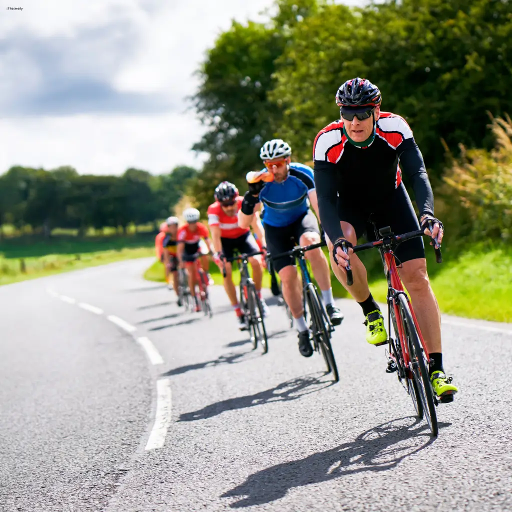 A group of cyclists participating in a race after having obtained a medical certificate from Fit Certify.