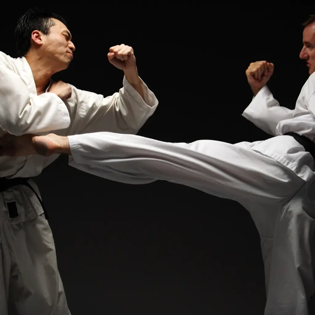 A pair of athletes competing in kung fu, after getting a medical certificate for martial arts from fit certify.